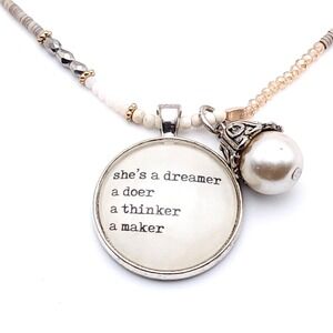 Plunder Necklace Inspirational Quote Pearl Beaded 34in Statement